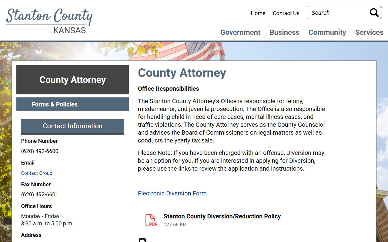 Stanton County Clerk of the District Court related County Attorney diversion page