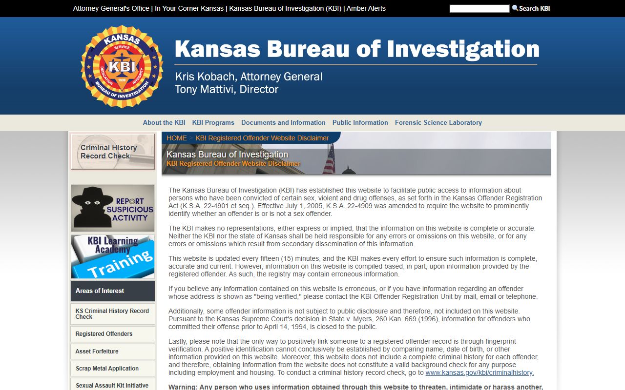 Stanton County arrest records and court charges KBI offender search