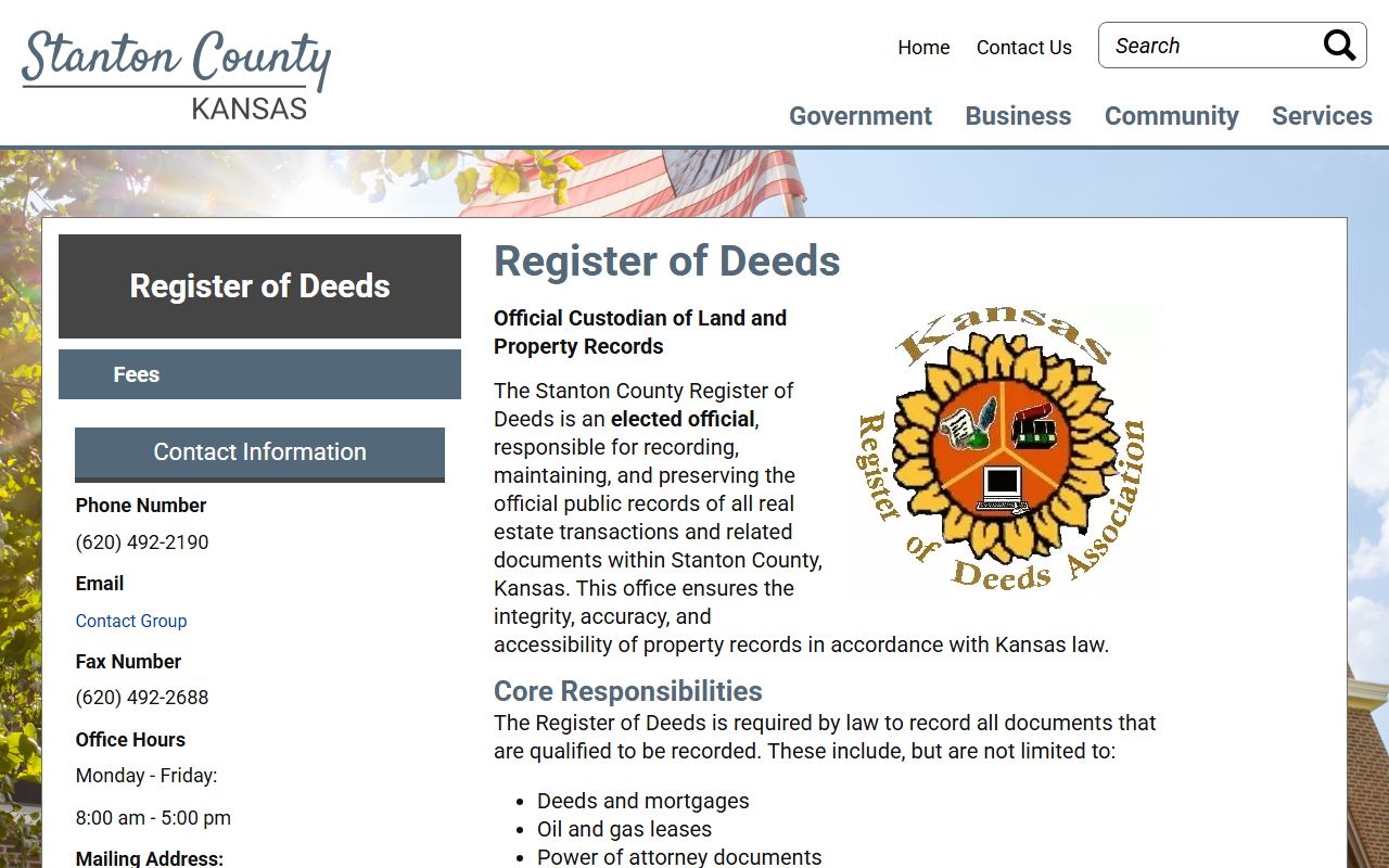 Stanton County court records Register of Deeds page