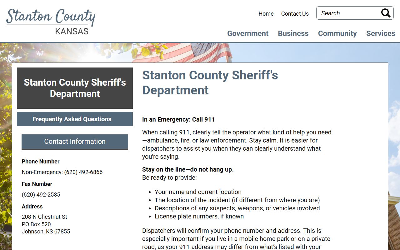 Stanton County sheriff and jail record contact page