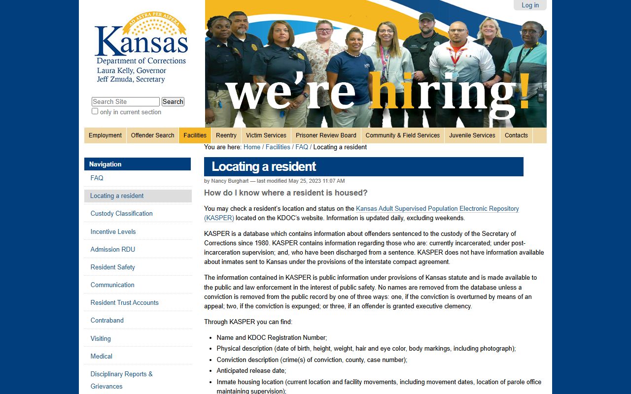 Stanton County inmate search KDOC locating resident guidance