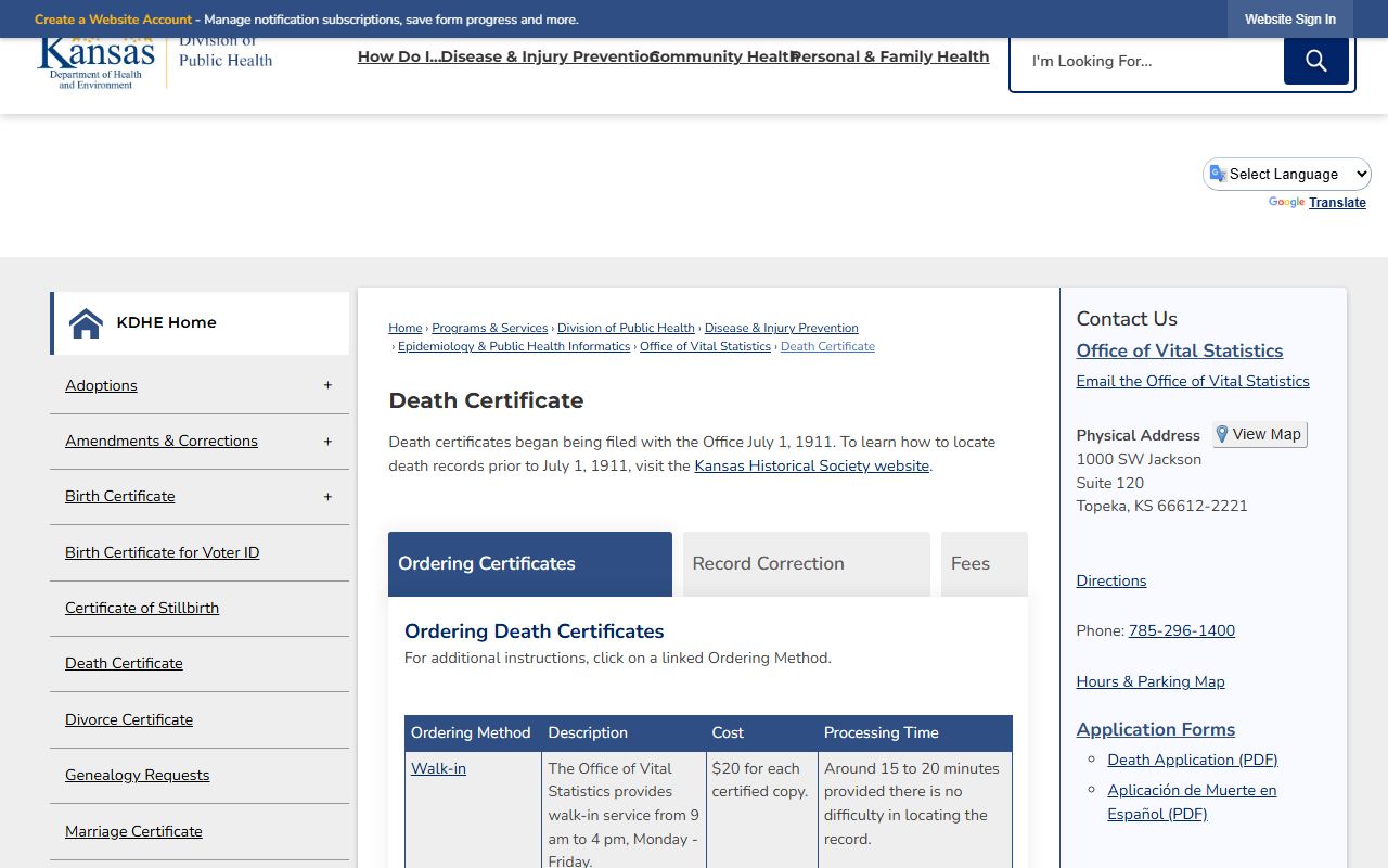 Stanton County marriage and divorce records KDHE certificate page