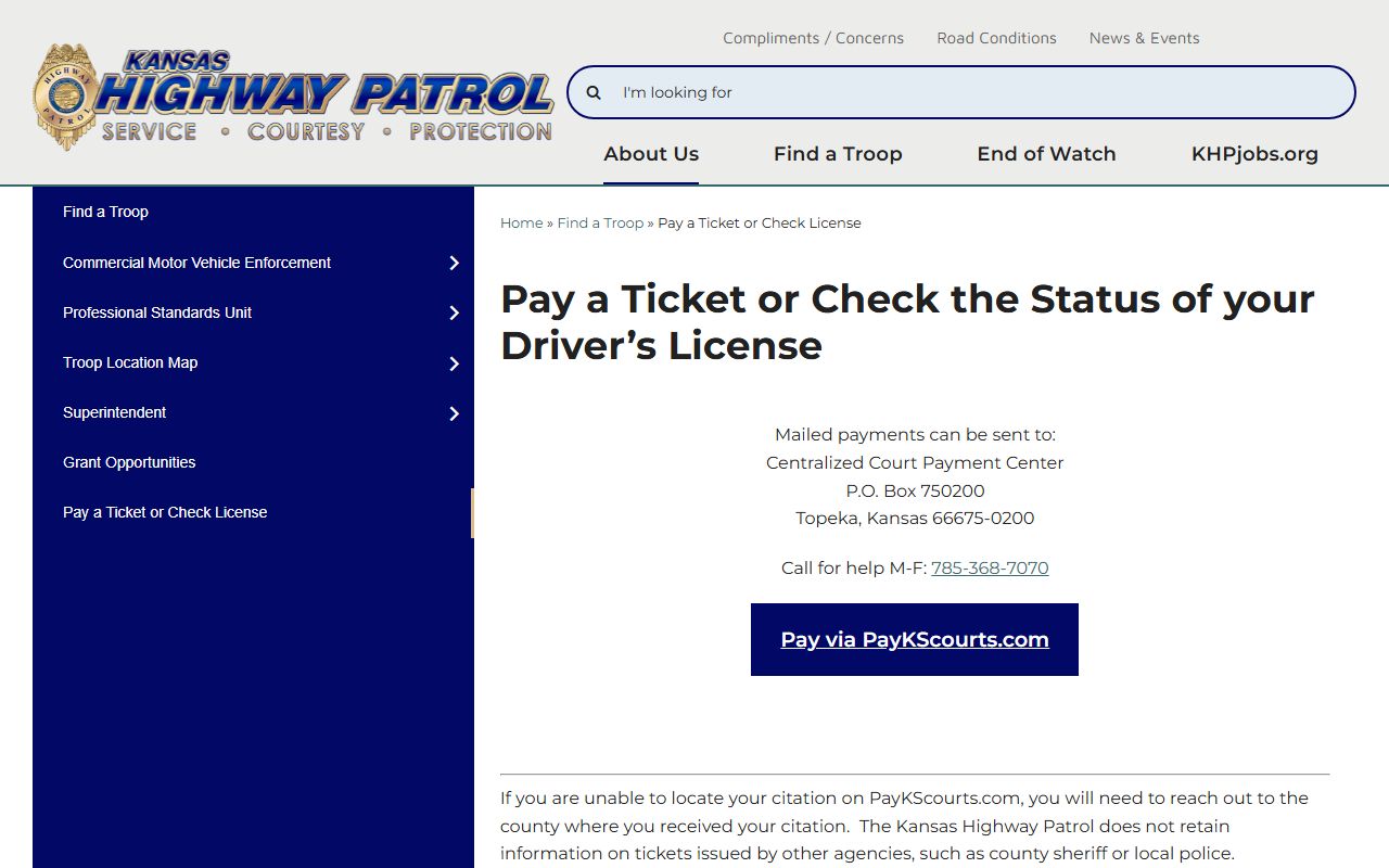 Stanton County traffic court records Kansas Highway Patrol ticket payment guidance
